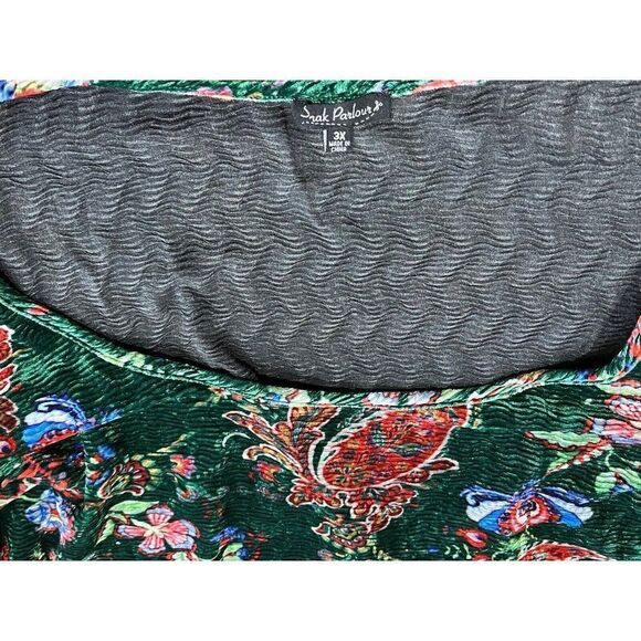 3X Velour Dress Green Floral Long Flair Sleeve Smak Parlour Stretch Ribbed NWT - Picture 5 of 8